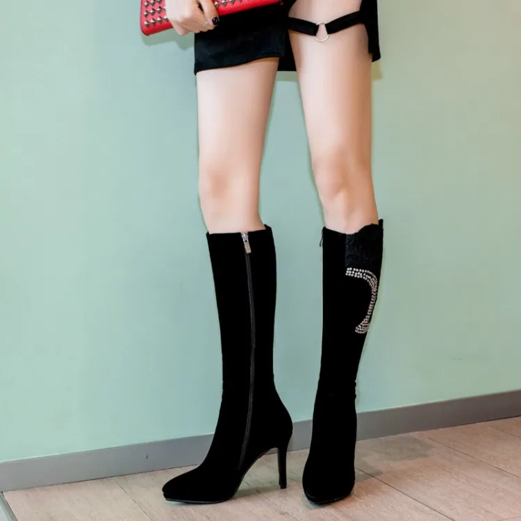 Женские ботинки с боковой молнией на тонком каблуке|Сапоги до колена| |