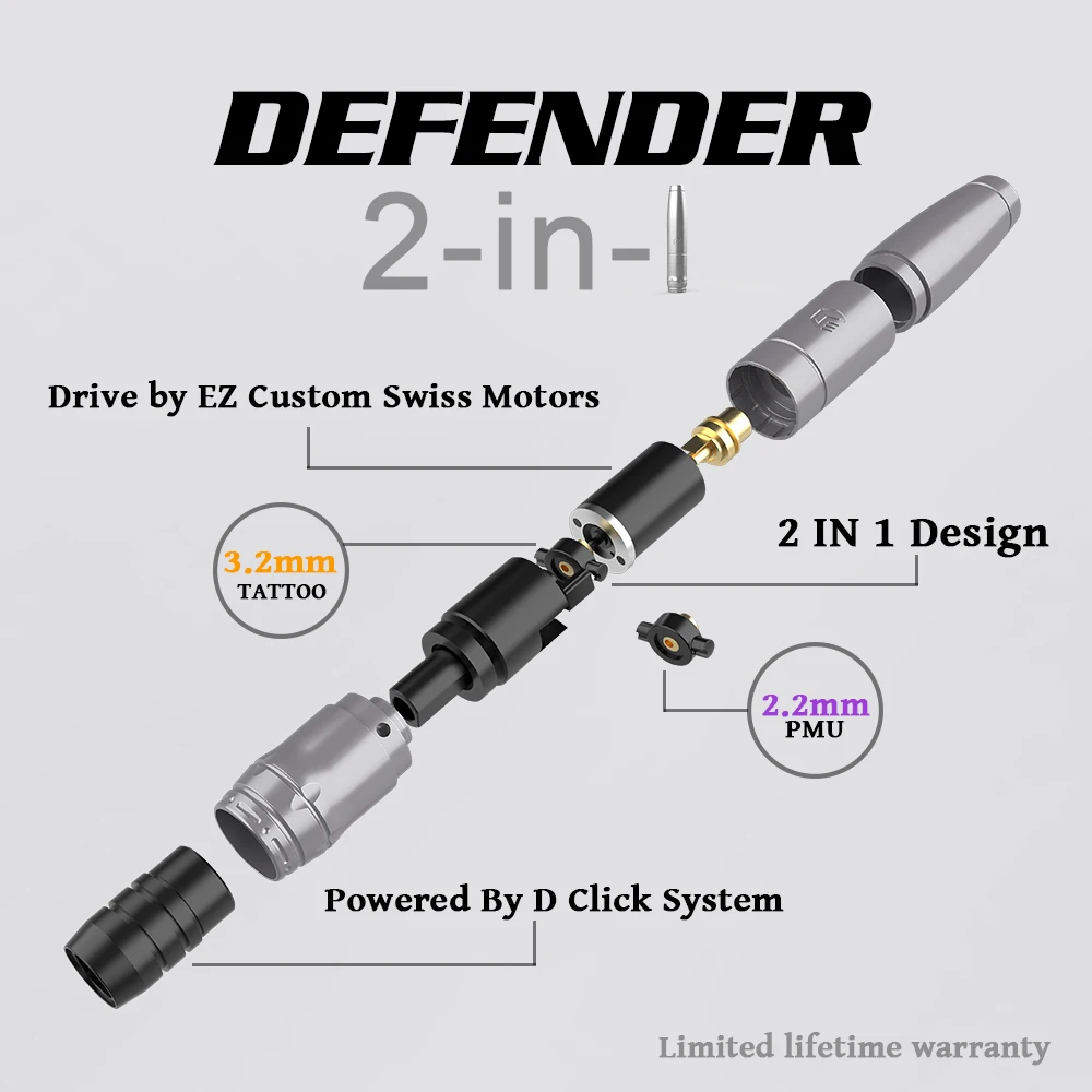EZ Defender 2 в 1 поворотные ручки машина SMP и пму & татуировки 3 мм ход инструмент для
