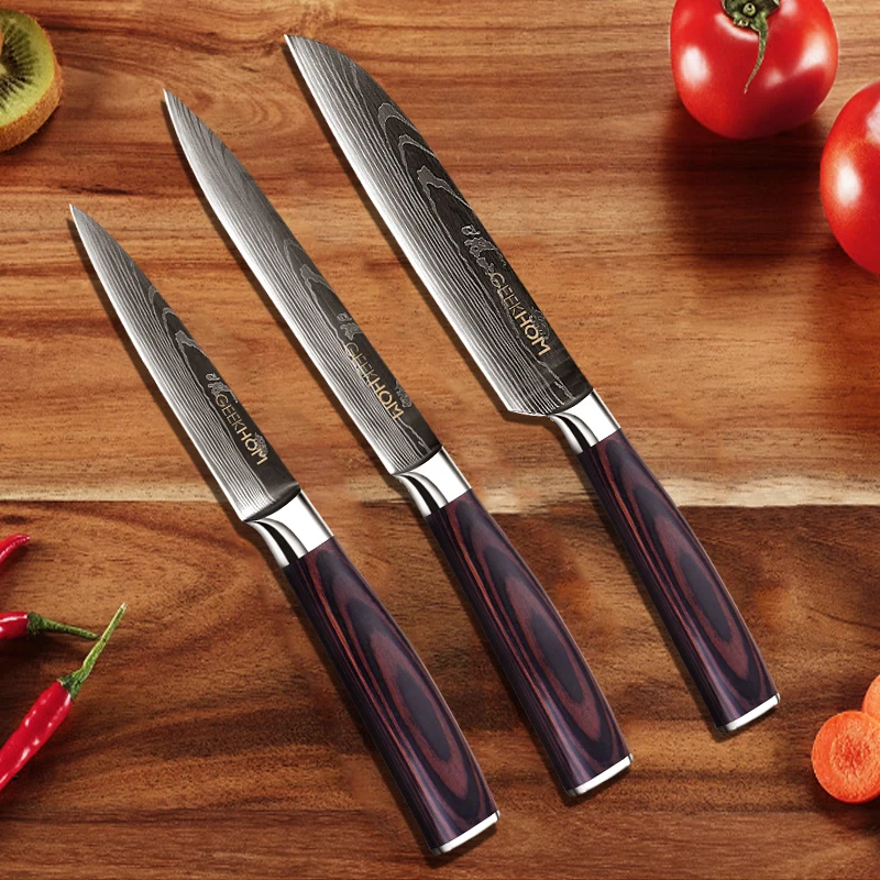 Набор кухонных ножей японских шеф повара сантоку дамасский узор для овощей хлеба
