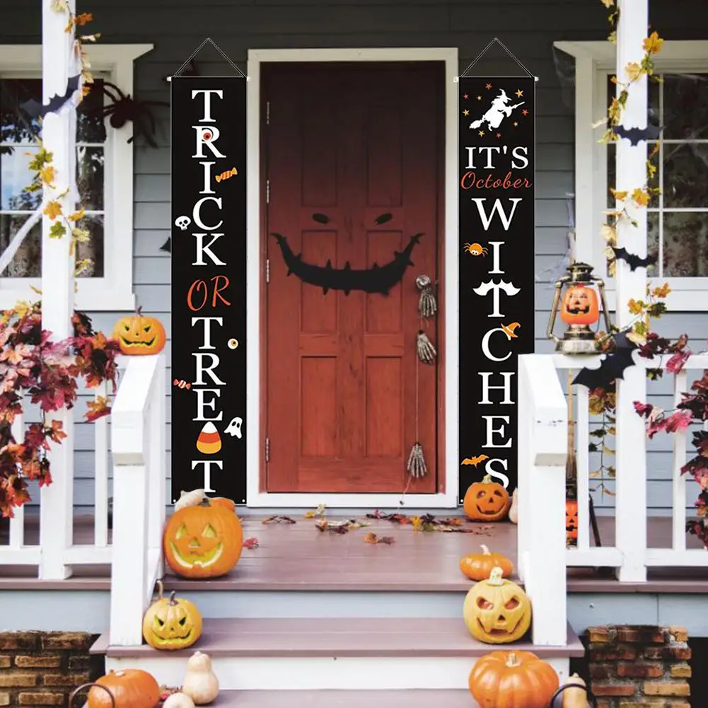 

1 Pair Halloween Porch Banner Durable Hanging Wall Door Sign For Outdoor Decoration