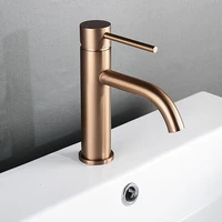 brushed rose gold bathroom washbasin faucet deck mounted single hole handle cold and hot mixer water tap