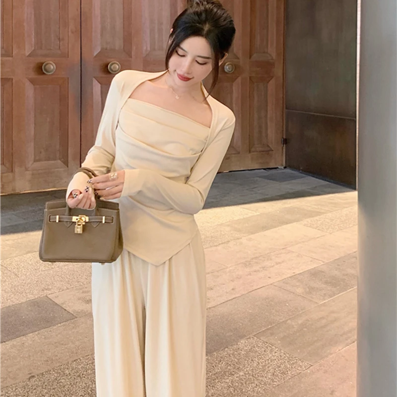 Женская Повседневная Свободная одежда шикарные топы и широкие брюки Осенний