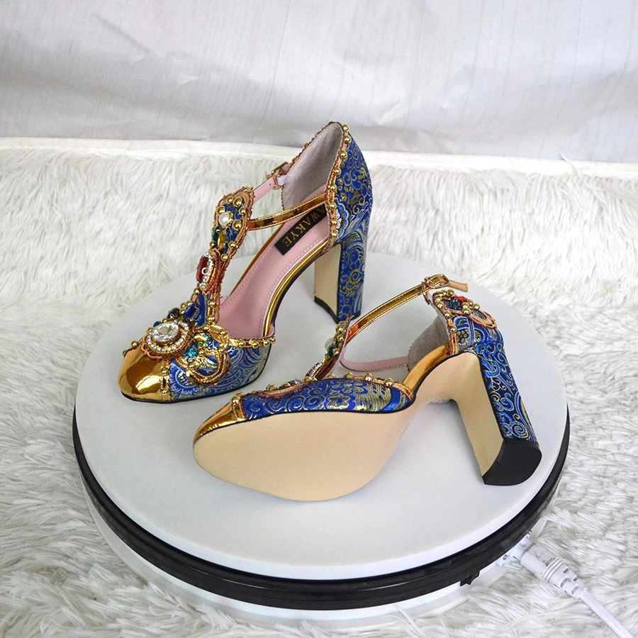 

Women Summer Luxury Slides Banquet Fashion Rhinestone Bowtie Shoe Thick Heeled Gem Deocr Peep Toe Satin Slipper 2021