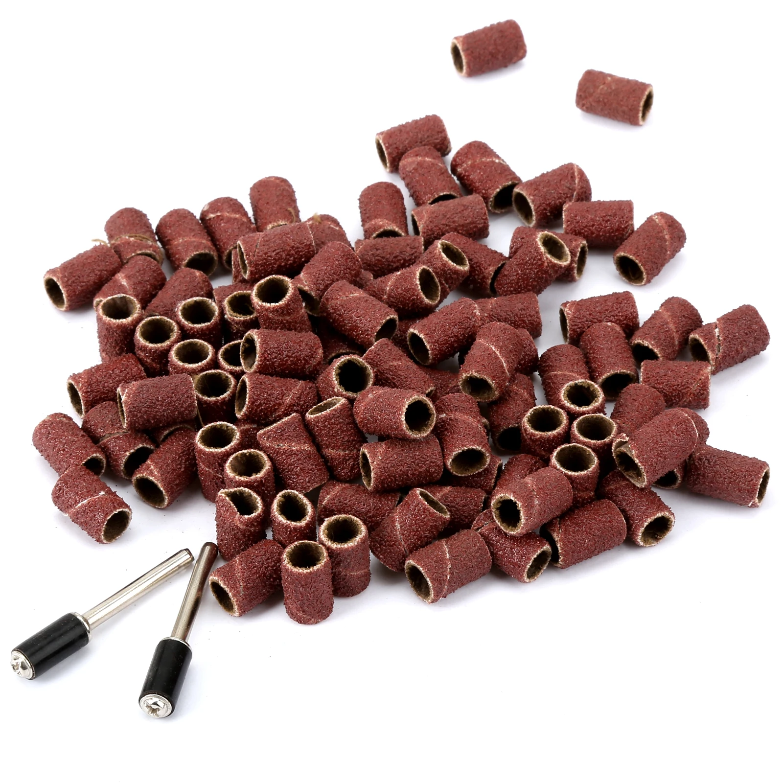 

100PCS 80# 6.35mm Drum Sanding Band Kit +2pc 3.17mm Shank Band Mandrel Nail Drill Bits Abrasive Rotary Tool Dremel Accessories