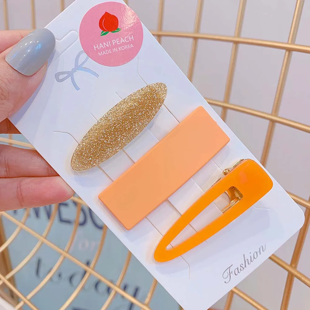 

3pcs Candy Color Hair Clips Girls Jelly Color BB Clip Geometric Korean Style Hairpins Glitter Transparent Hair Accessories