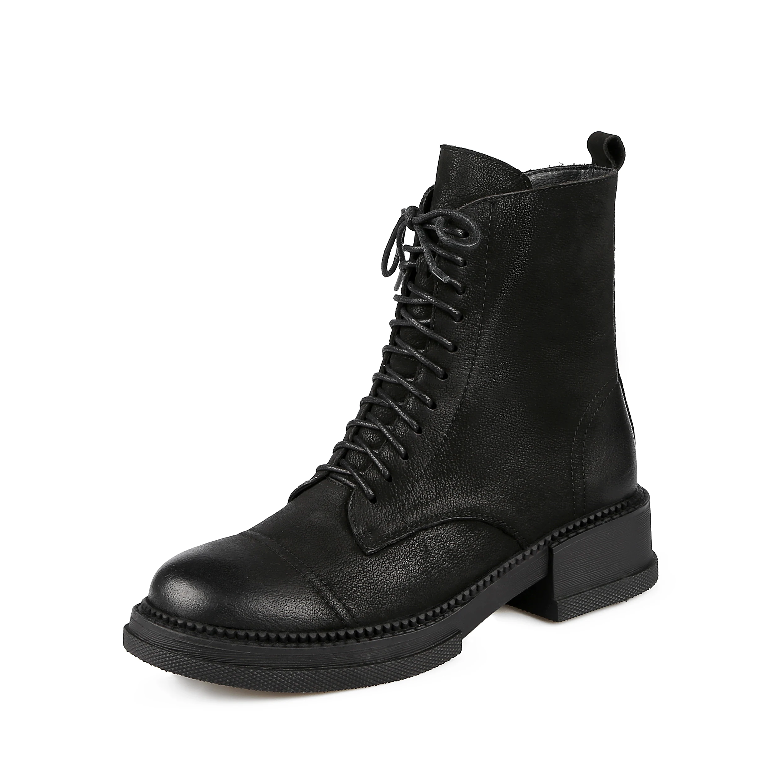 

Thick-soled Ankle Boots Women Plus Velvet Ankle Boots Mid-heel Autumn Winter New Leather Side Zipper Retro Style Short Boots