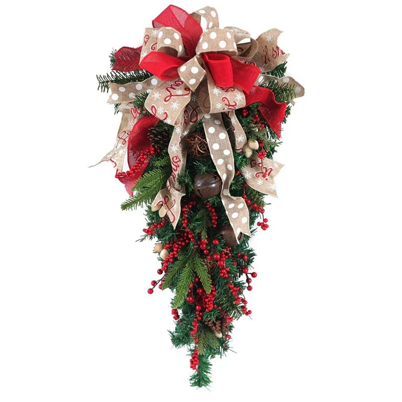 

Promotion! Christmas Ornament Swag Wreath Ribbon Pine Cone Door Mount Teardrop Swag Wreath Outdoor Hanging Wall Decoration