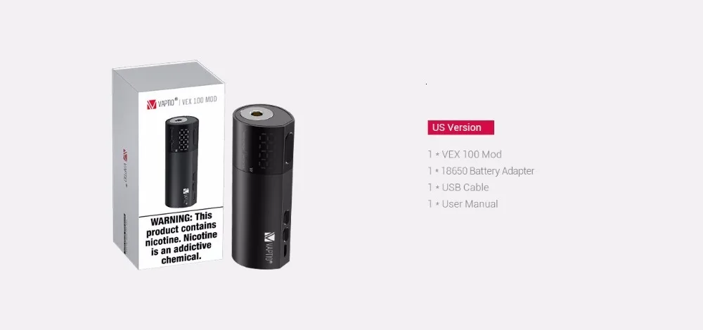Подарочный Vape мод 100 Вт электронная сигарета Vaptio VEX коробка мод vape батарея 510 Распылитель с резьбой Подходит для аккумулятора 18650 аккумулятор 21700