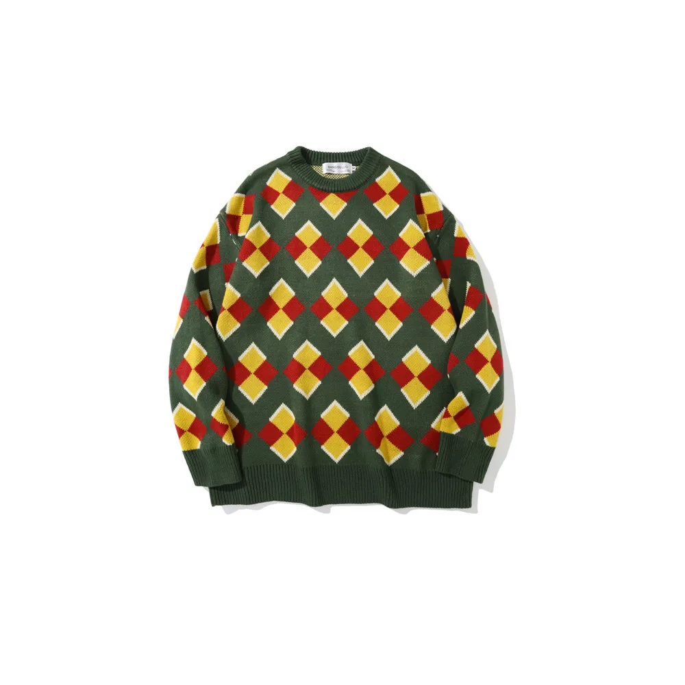 

Винтажный свитер EukaaRu с подбором цветов, зимняя модная мужская одежда, свободный свитер с круглым вырезом и длинным рукавом, Женский пуловер...