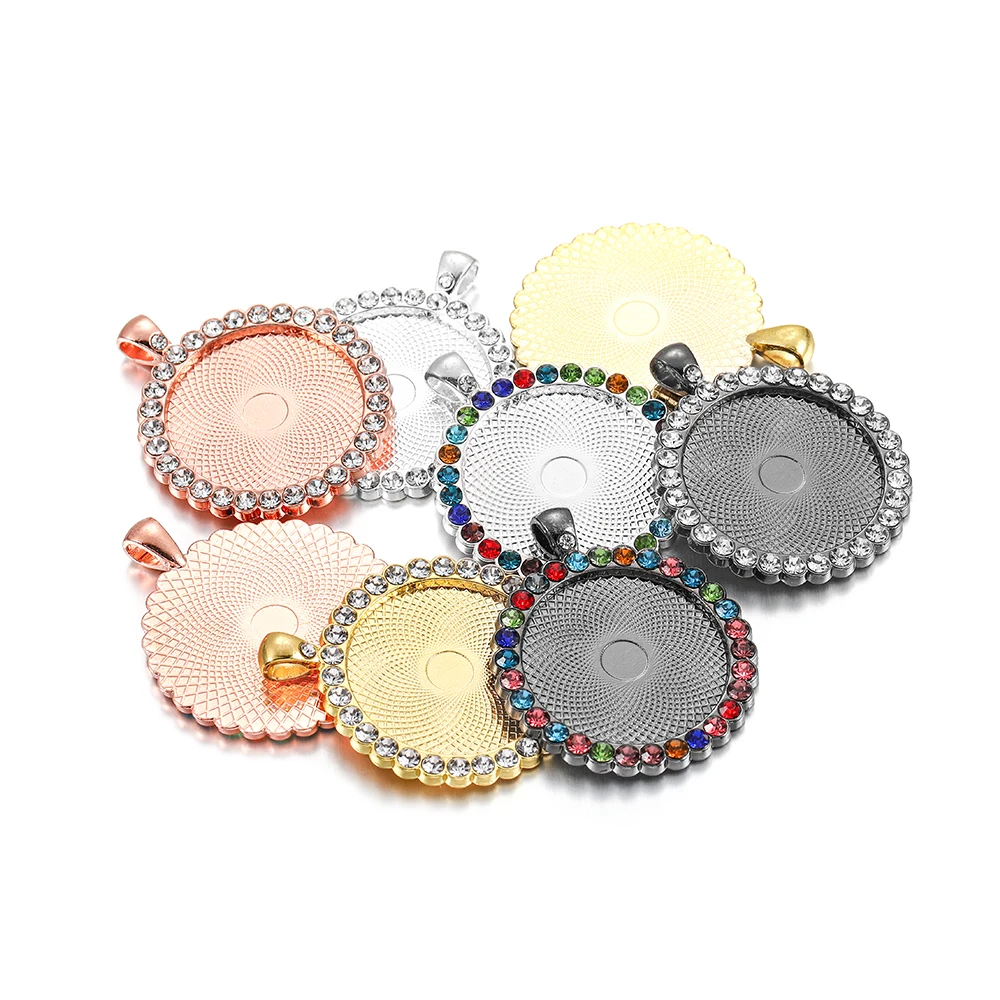 

5pcs/Lot 25 30mm Diamond-Bordered Cameo Cabochon Crystal Pendant Base For Jewelry Making DIY Tray Bezel Supplies Accessories