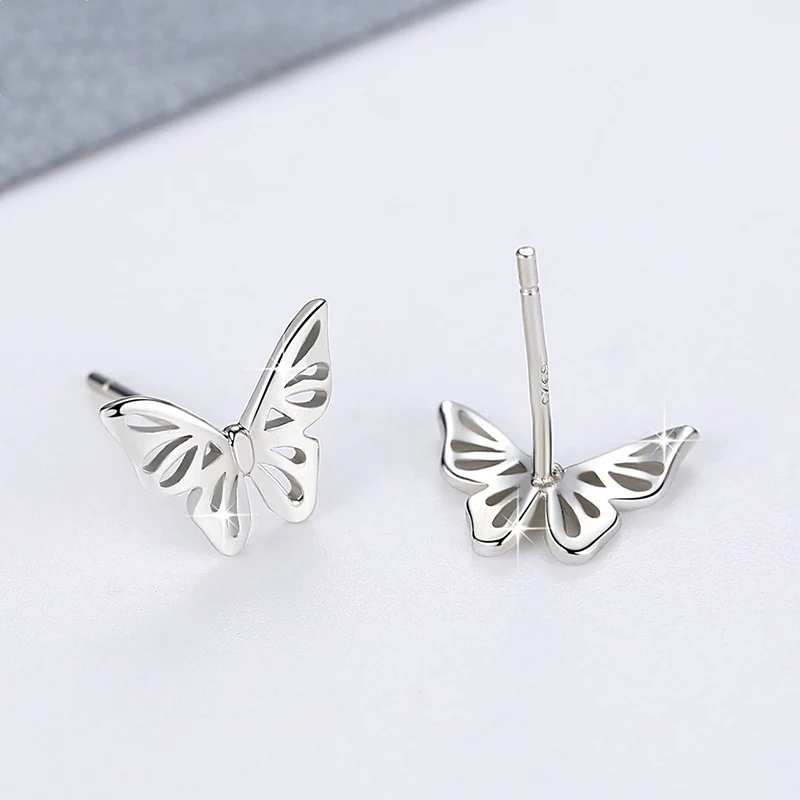 

FNJ Animal Butterfly Earrings 925 Silver Jewelry Original Pure S925 Sterling Silver Stud Earring for Women White