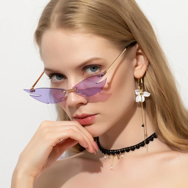 

Fashion Rimless Cat Eye Sunglasses For Women 2022 New Steampunk Sun Glasses Sexy Personality Lentes De Sol Mujer Street Beat UV