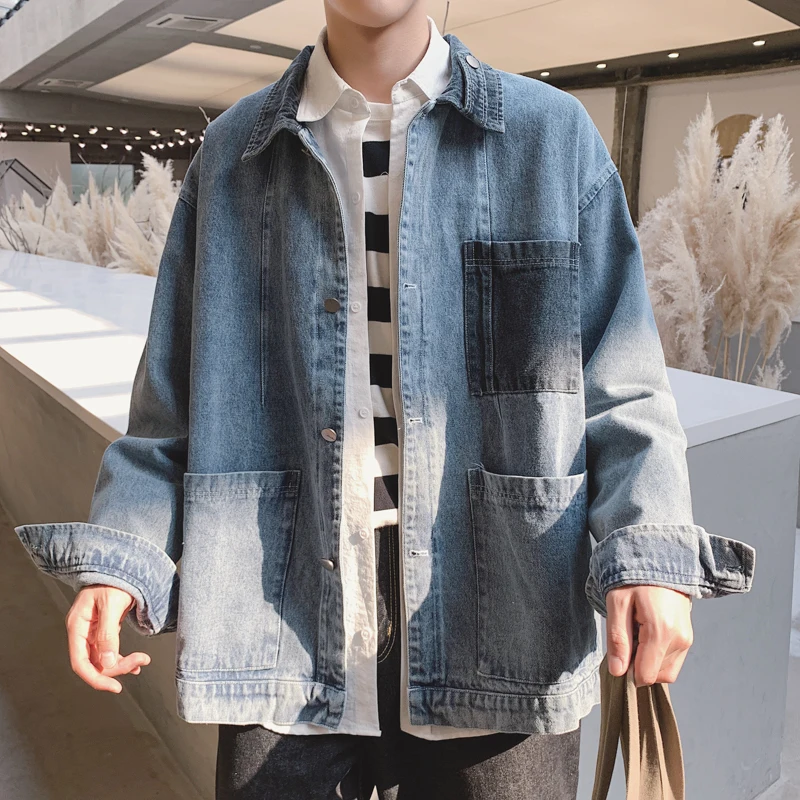 Осень зима 2019 новинка однобортная джинсовая свободная повседневная мужская