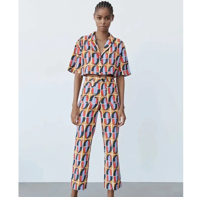 

Женский Осенний брючный комплект Nlzgmsj Za, блузка с цветочным принтом и фото, повседневный комплект одежды из 2 предметов, 2021, 202107