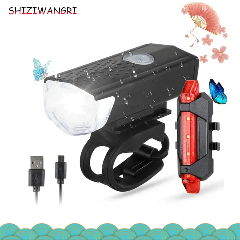 Bike Bicycle Light USB LED Rechargeable Set Mountain Cycle Front Back Headlight Lamp Flashlight Glowing lights on bicycles