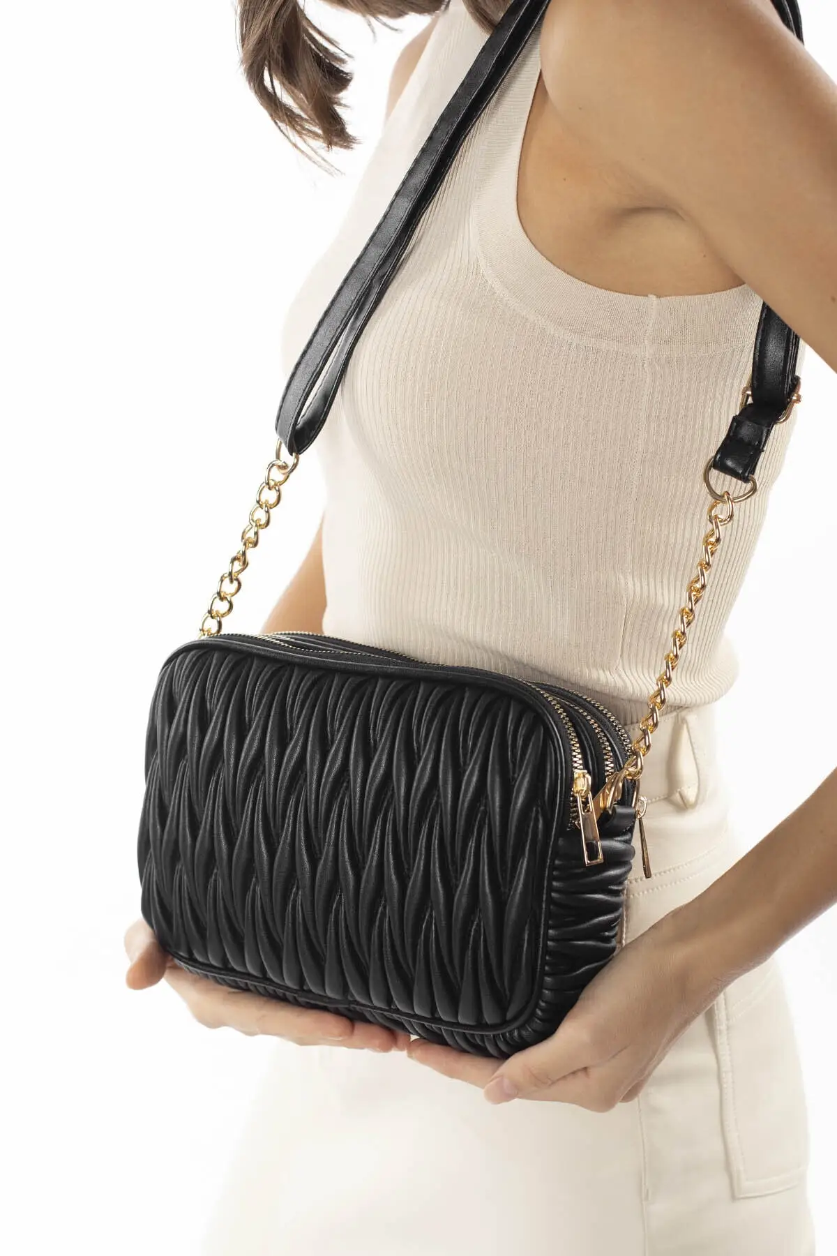 

Black Female Multi-Compartment Quilted Messenger Bag Bag Handbag Wallet Mochila Belt