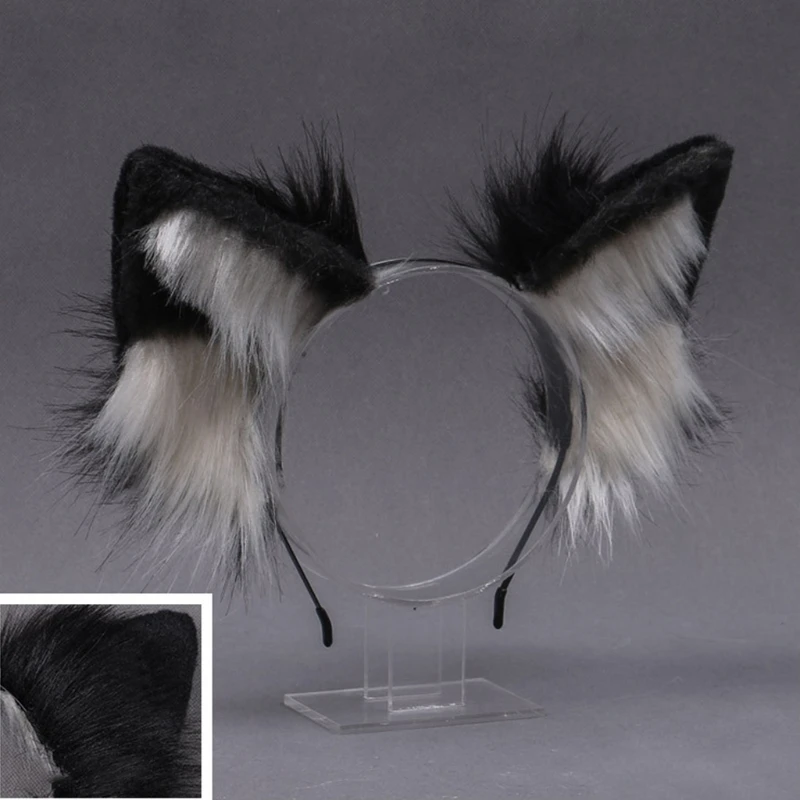 

Simulation 3D Furry Wolf Ears Headband Faux Fur Plush Animal Cosplay Hair Hoop