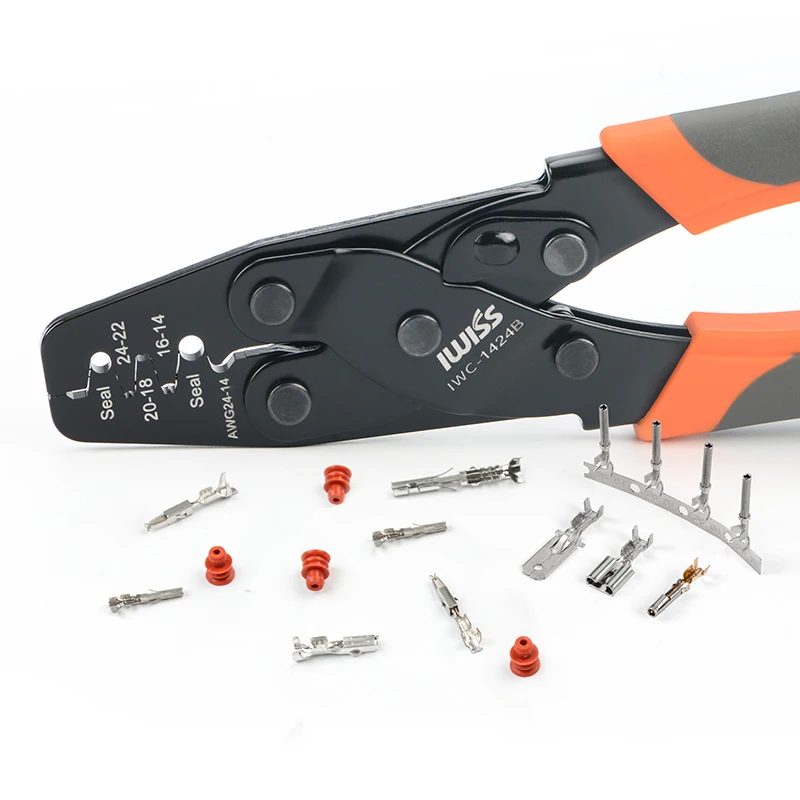 IWISS Non Insulated Open Barrel Terminal Crimp Tool-Wire Crimper Plier for Molex,Delphi,AMPTyco,Harley,PCComputer  24-14AWG