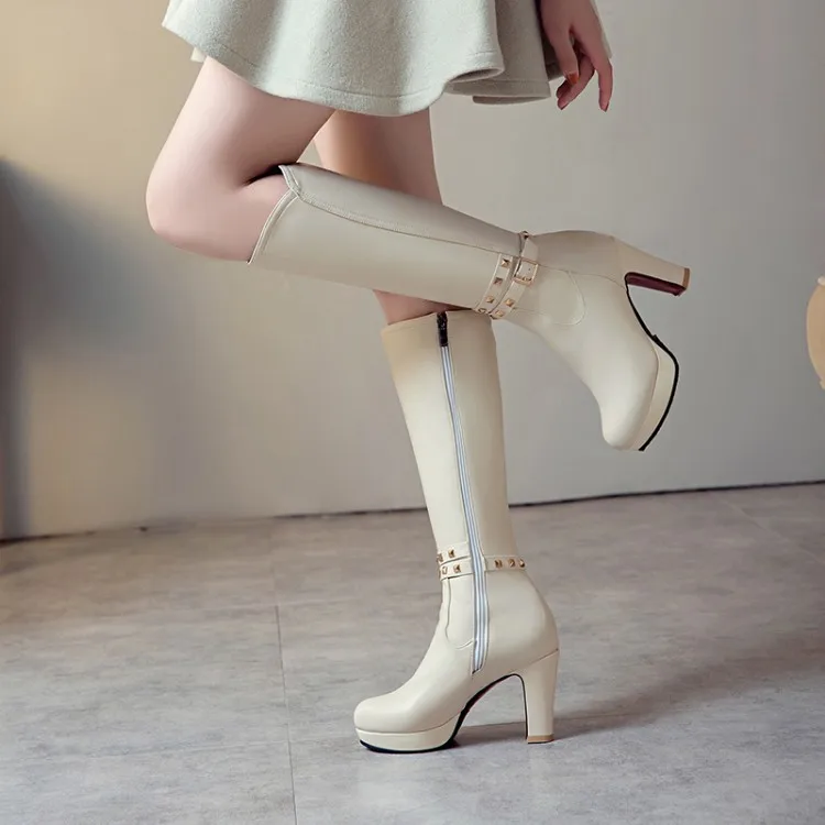 Женские зимние ботинки на молнии с ремешком и пряжкой|Сапоги до колена| |