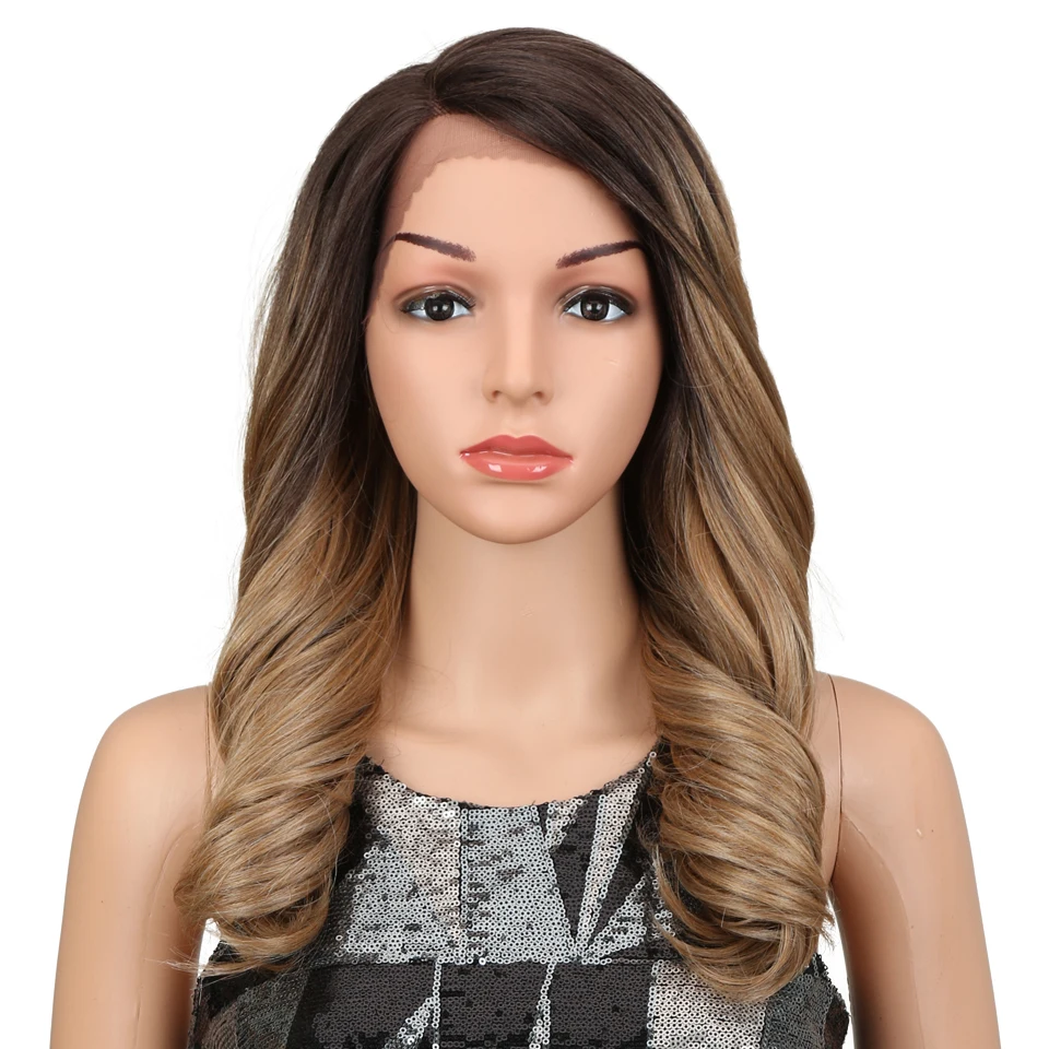 

NATURE Hair Synthetic Lace Wig For Black Women Blonde Cosplay Fake Hair 20 Inch Wavy Ombre Brown Heat Resistant Fiber Hair