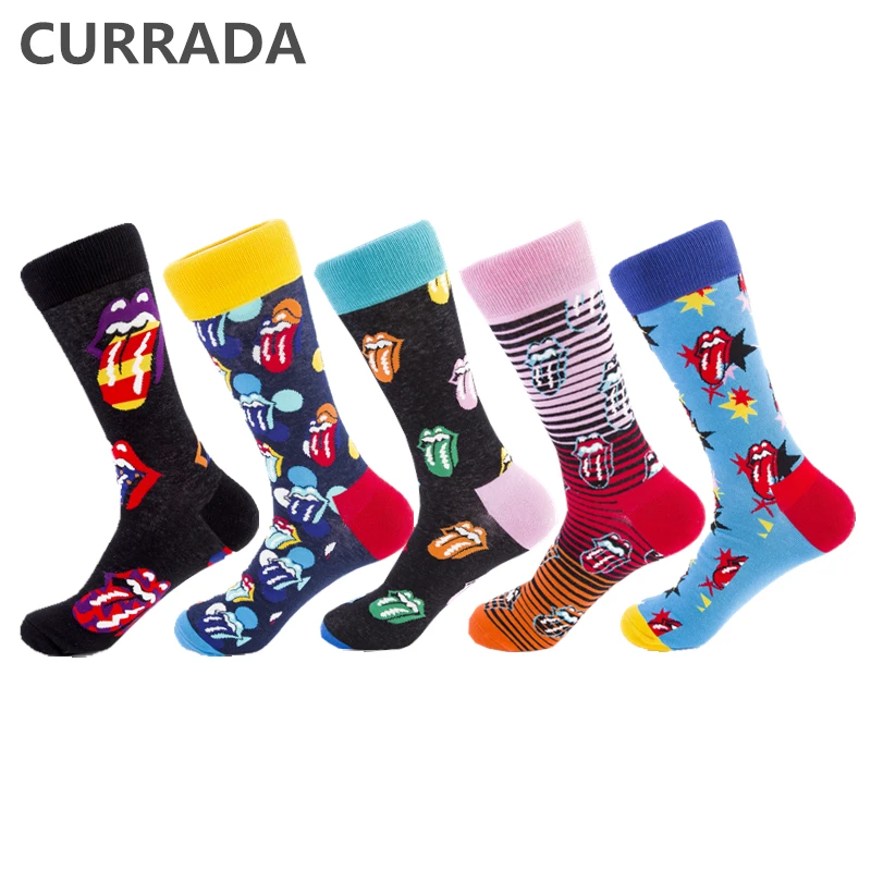 5 пар/лот мужские забавные носки счастливые чесаные хлопковые красочные язык