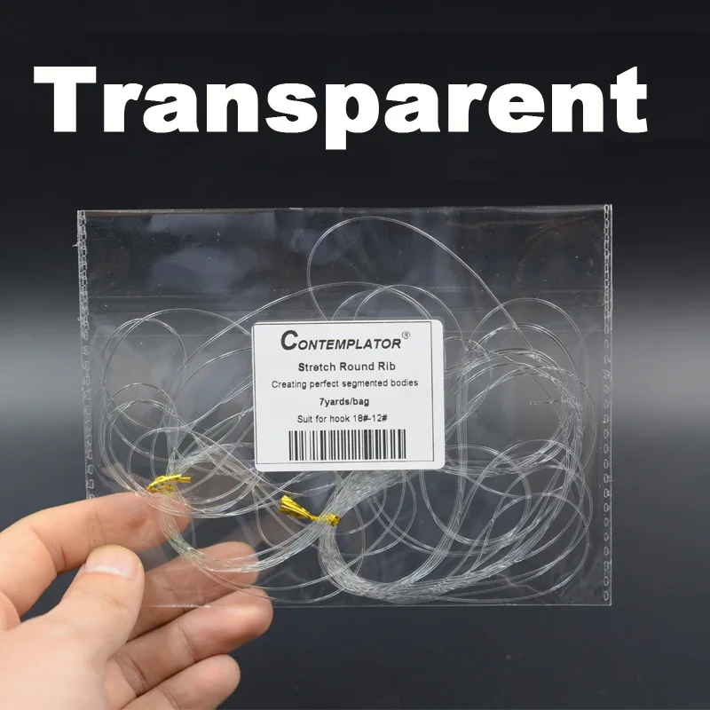 Transparent 7 ярдов/сумка, 9 цветов, растягивающиеся ребра для завязывания мушек, 0,6 мм, круглые прозрачные личицы, Нимфа, ребристая лента, сегментированные материалы для тела, леска для ловли нахлыстом - Цвет: Transparent