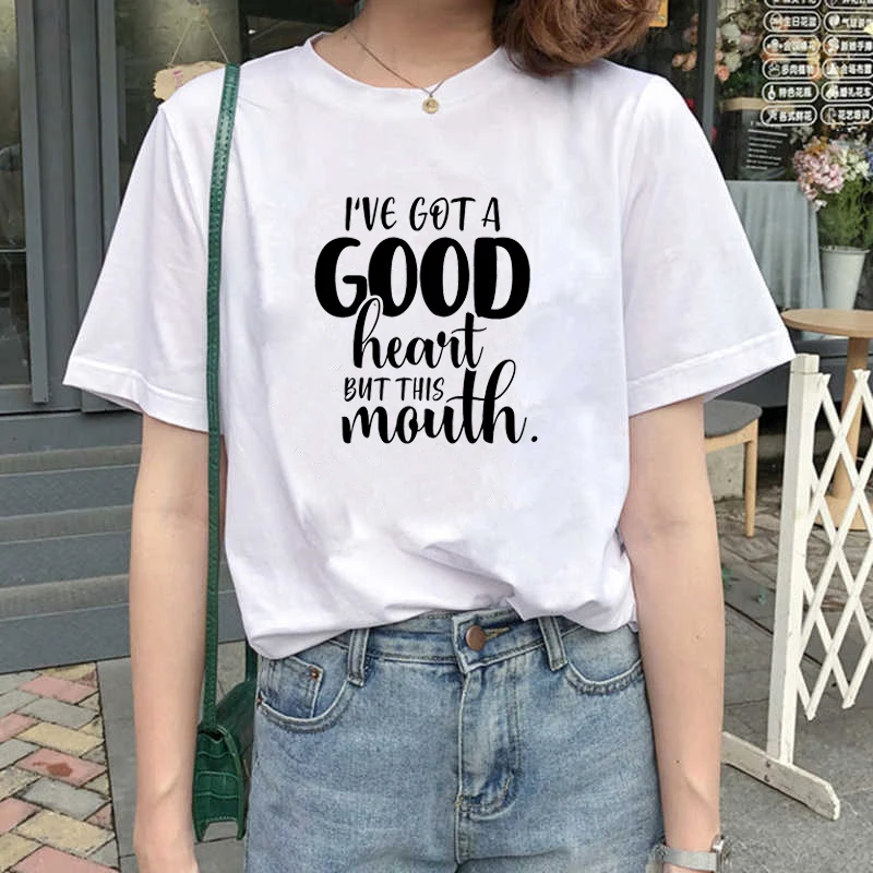 Забавная футболка унисекс с надписью I'm a Good Heart but This Mouth женская модная цитата