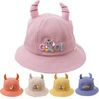 4 colors new spring childrens ox horn sunshade hat baby cotton sunscreen fishermans cap