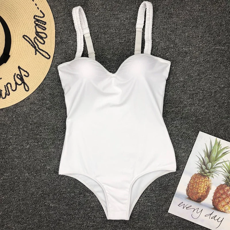 

2019 Sexy Solid Black White Swimwear Women Push Up Swimsuit Underwire One Piece Swimming Suits for Bathing Suit Maillot De Bain