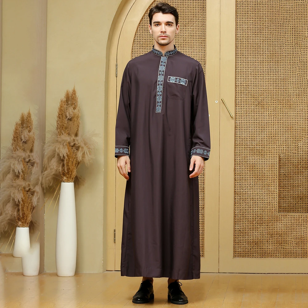 Jubba Thobe Vintage Men'S Muslim Shirt Islamic Shirt Men'S Long Sleeve Stand Collar Saudi Arabia Long Dress Ropa Hombre Lsmn009