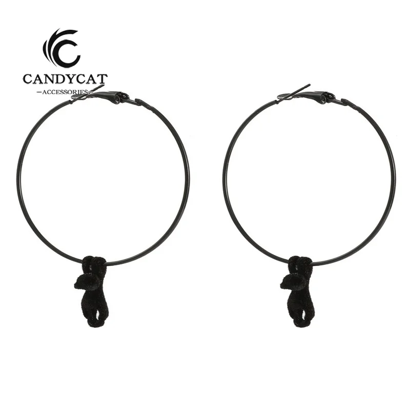 

Cute Black Cat Noir Hoop Earrings for Women Geometric Large Round Earring Girls Gold Color Hoops Punk Fashion Jewelry 2021 Trend