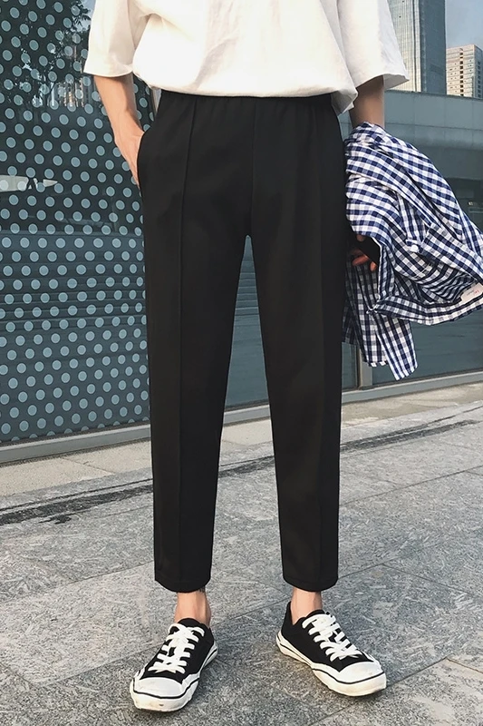 

2020 Spring And Summer New Youth Popular Solid Color Loose Small Trousers Fashion Casual Wild Mid-rise Cropped Pants Black/White