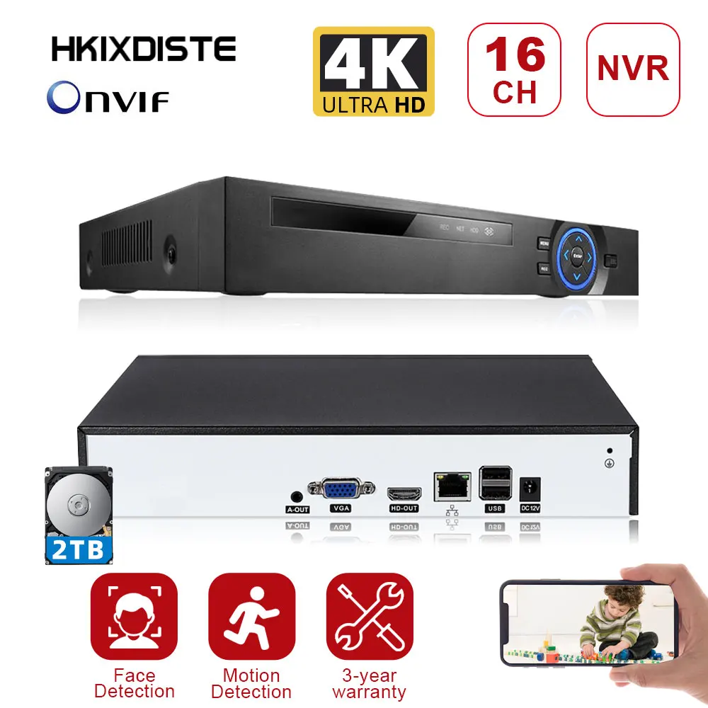 

Remote Control 8MP Audio XMeye H.265+ 16CH 16 Channel Face Detection Onvif 4K CCTV DVR NVR Surveillance Video Recorder 4TB
