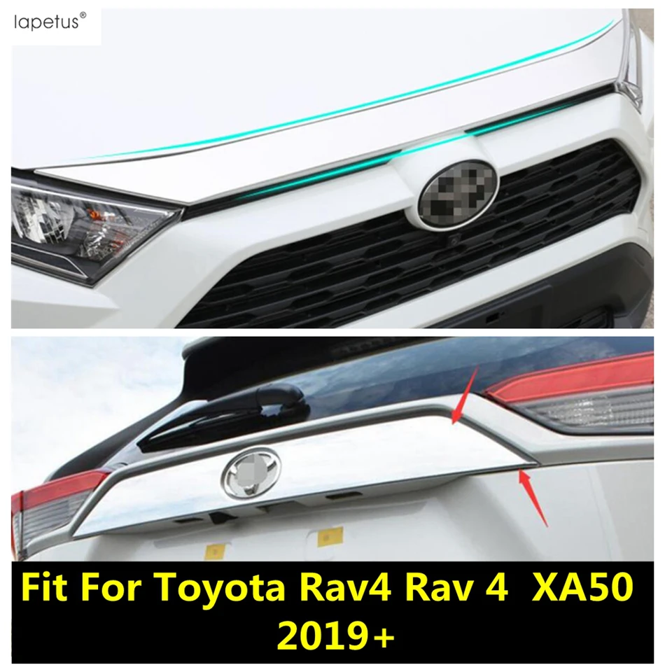 الفولاذ المقاوم للصدأ الجبهة هود المحرك الباب الخلفي جذع قطاع الديكور غطاء الكسوة سيارة لتويوتا RAV4 XA50 2019 - 2022 اكسسوارات
