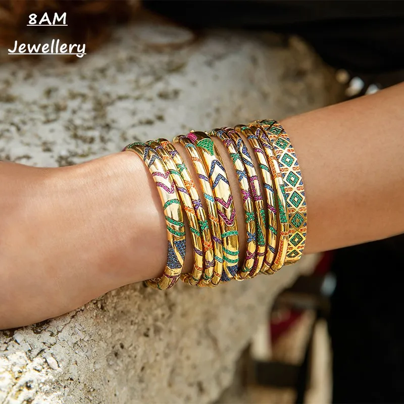 Марокканский Стиль Серебряный красочный полоса Племенной браслет