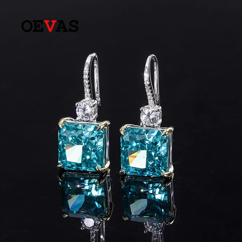 

OEVAS 100% 925 Sterling Silver 10*10mm Mint Green High Carbon Diamond Drop Earrings For Women Sparkling Party Fine Jewelry Gift