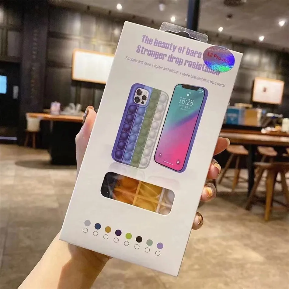 

10Pcs/Lot All Color Mixed Squeeze Toy Popit Push Bubble Silicone Phone Case for Iphone 11 12 Pro Max Xr Xsmax Soft Mobile Cover