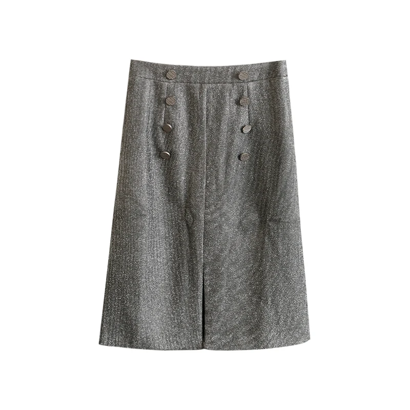 Женская Блестящая Юбка До Колена элегантная офисная серая юбка с высокой талией