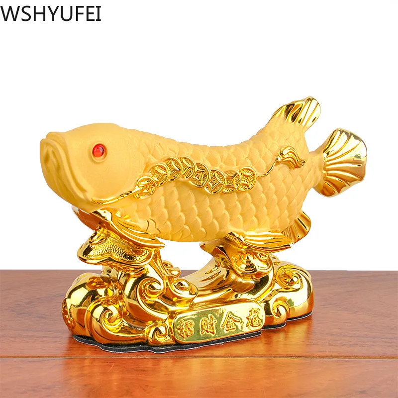 

Chinese Style Lucky Home Office Company Car Talisman Money Drawing Fortune Arowana Golden Resin Fish Decorative Statue