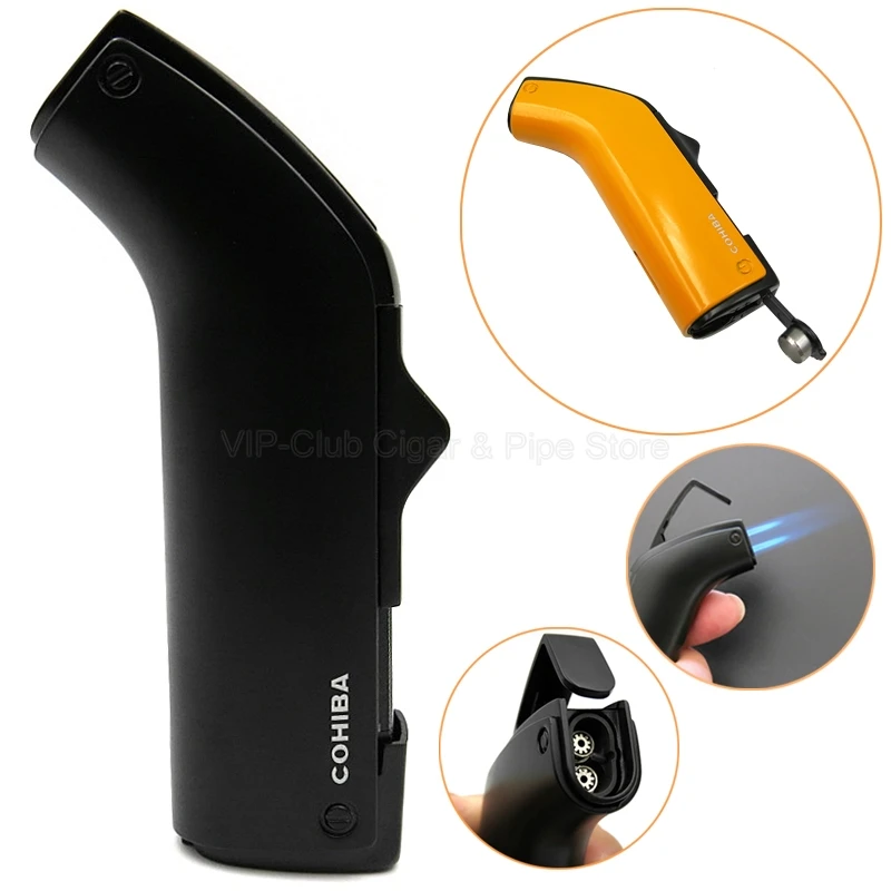 

COHIBA Metal 2 Torch Jet Flame Butane Gas Gun Cigarette Cigar Lighter With Cigar Punch Windproof Mens' Smoking Tool