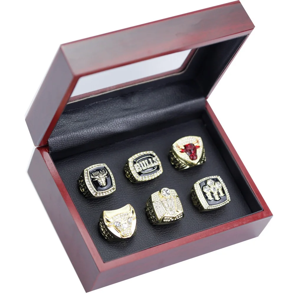

Fashion New Trend Men's Party Anniversary Gifts Alloy Diamond Bull Champion Ring 6-piece Set Fans Collection Anniversary