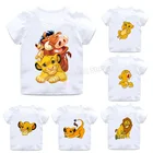 Детские футболки с рисунком Диснея, футболка с рисунком льва, короля, Симбы, летние топы с коротким рукавом и мультяшным аниме для детей, одежда в эстетике