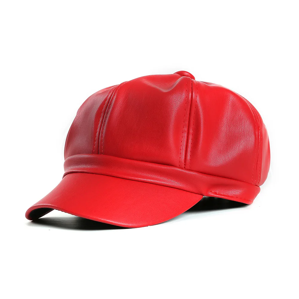 ZLD Hot 2019 Solid Color PU Leather Octagonal Cap Ladies British Retro Casual Fashion Painter Outdoor hip hop cap lot | Аксессуары для