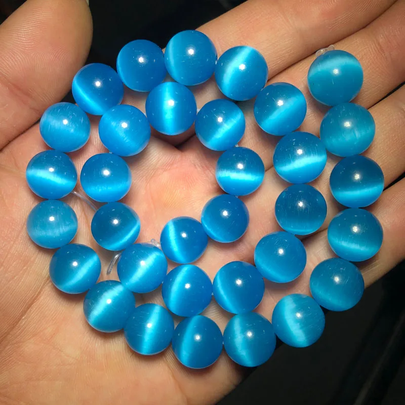 YHBZRET Lake blue Cat Eye Опаловый камень гладкие стеклянные разделители свободные бусины