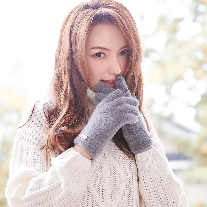 

Knitted Gloves Winter Warm Thick Touch Screen Fur Gloves Solid Mittens for Mobile Phone Tablet Pad Women's Cashmere Wool Glove