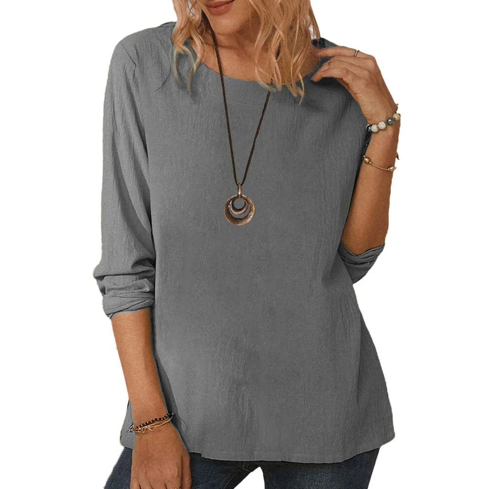 

Womens Long Sleeve Loose Tops Ladies Casual Solid Baggy T Shirt Blouse Holiday
