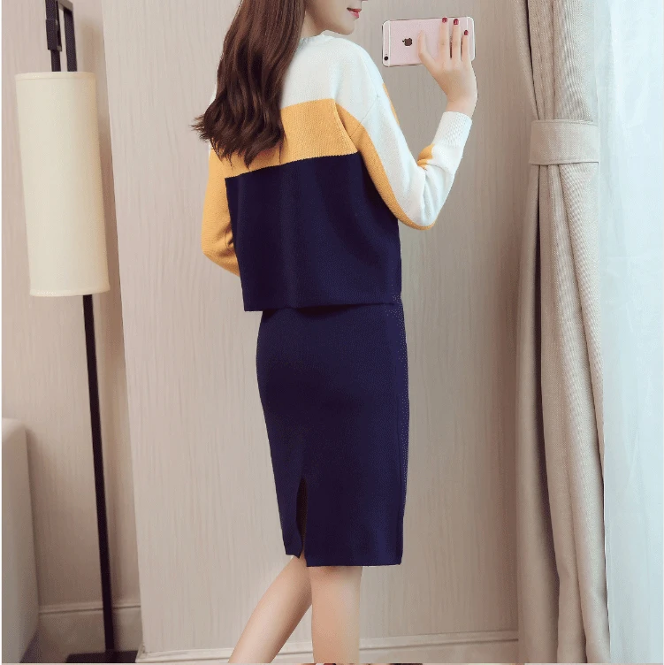 Модные женские вязаные топы + юбки Костюмы комплект из двух предметов 2018 новый