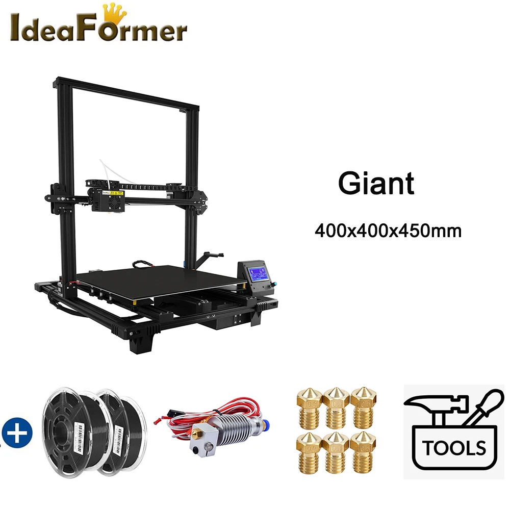 Günstig Ideaformer Prusa 3D Drucker Riesen 400*400*450mm Auto Levelig Ruhig Fahrer Voller Metall Großen Größe FDM Drucker Mit 1,5 Kg PLA Filament