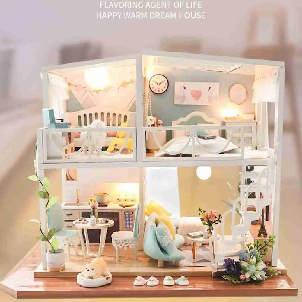 

Набор для сборки кукольного домика из дерева миниатюрная мебель принцесса Лофт светлый Кукольный дом 3D модель Румбокс игрушка для взрослых...