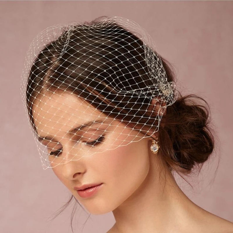 

Silver Gold Birdcage Veils White Blusher Veil for Bride schleier braut